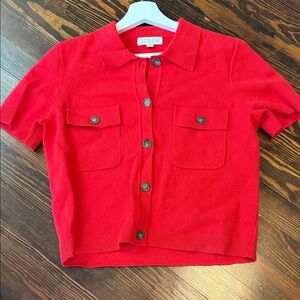 J. Crew Women’s Bright Red Short-Sleeve Button-Front Knit Top